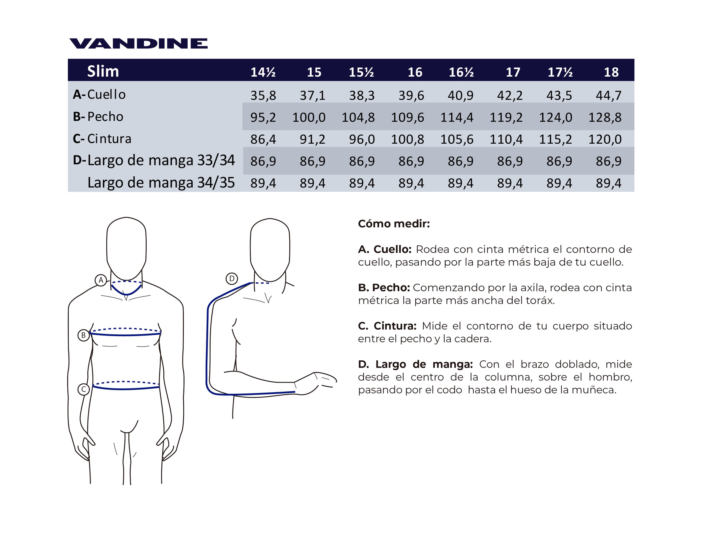 Guia de Tallas Camisas – VANDINE