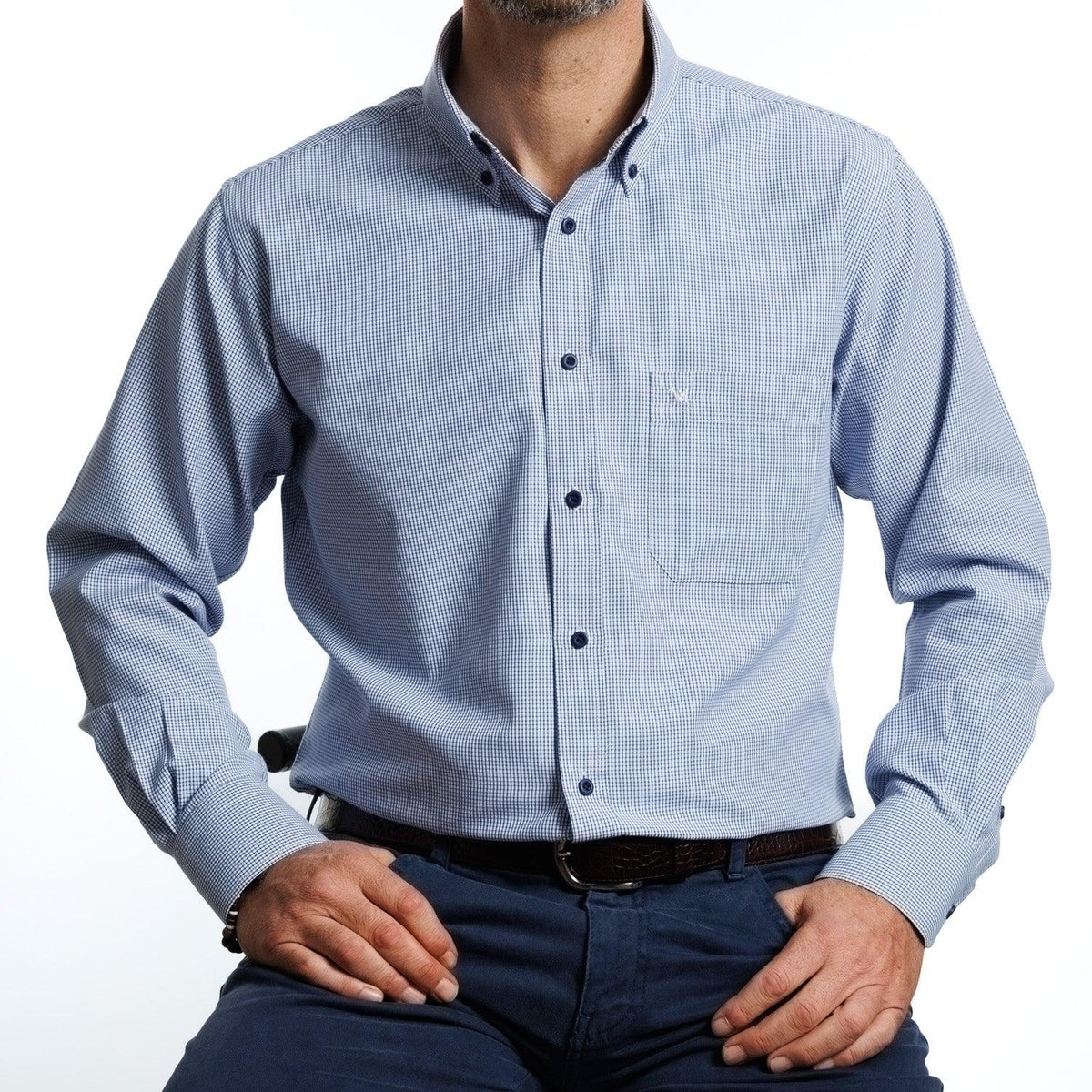 Camisa Hombre  Azul Cuadros Label Red Buttondown I26 3.0